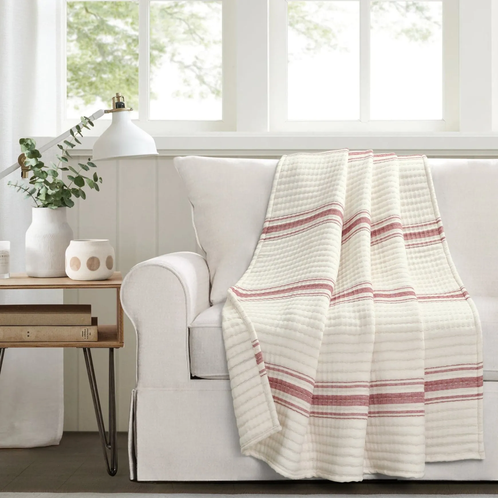 Farmhouse Stripe Kantha Pick Stitch Yarn Dyed Cotton Woven Throw