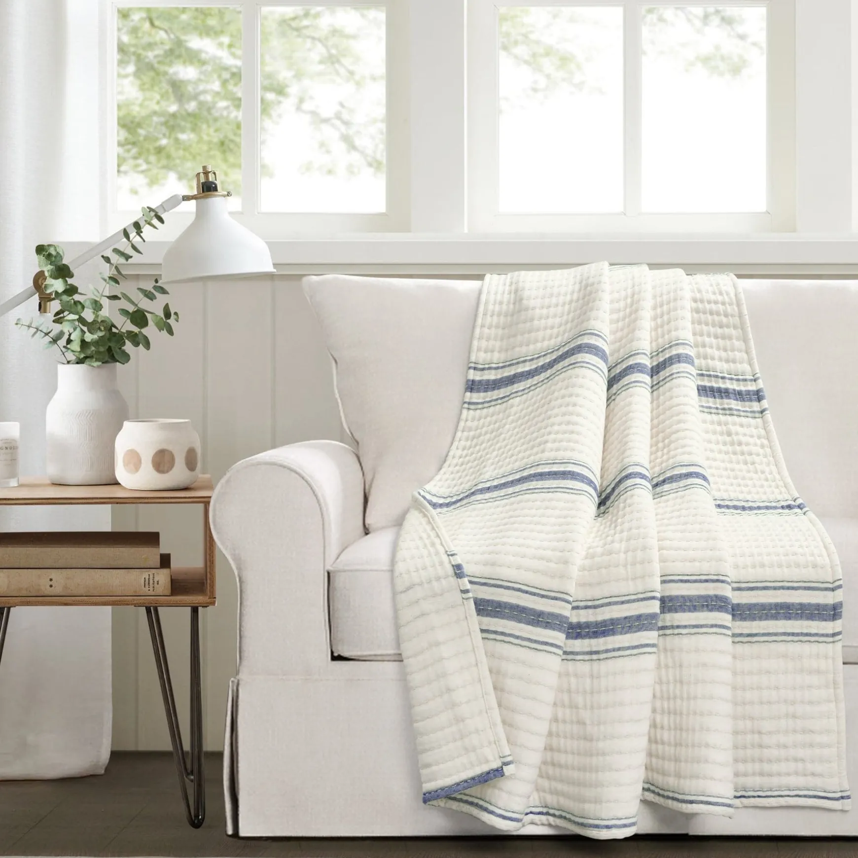 Farmhouse Stripe Kantha Pick Stitch Yarn Dyed Cotton Woven Throw