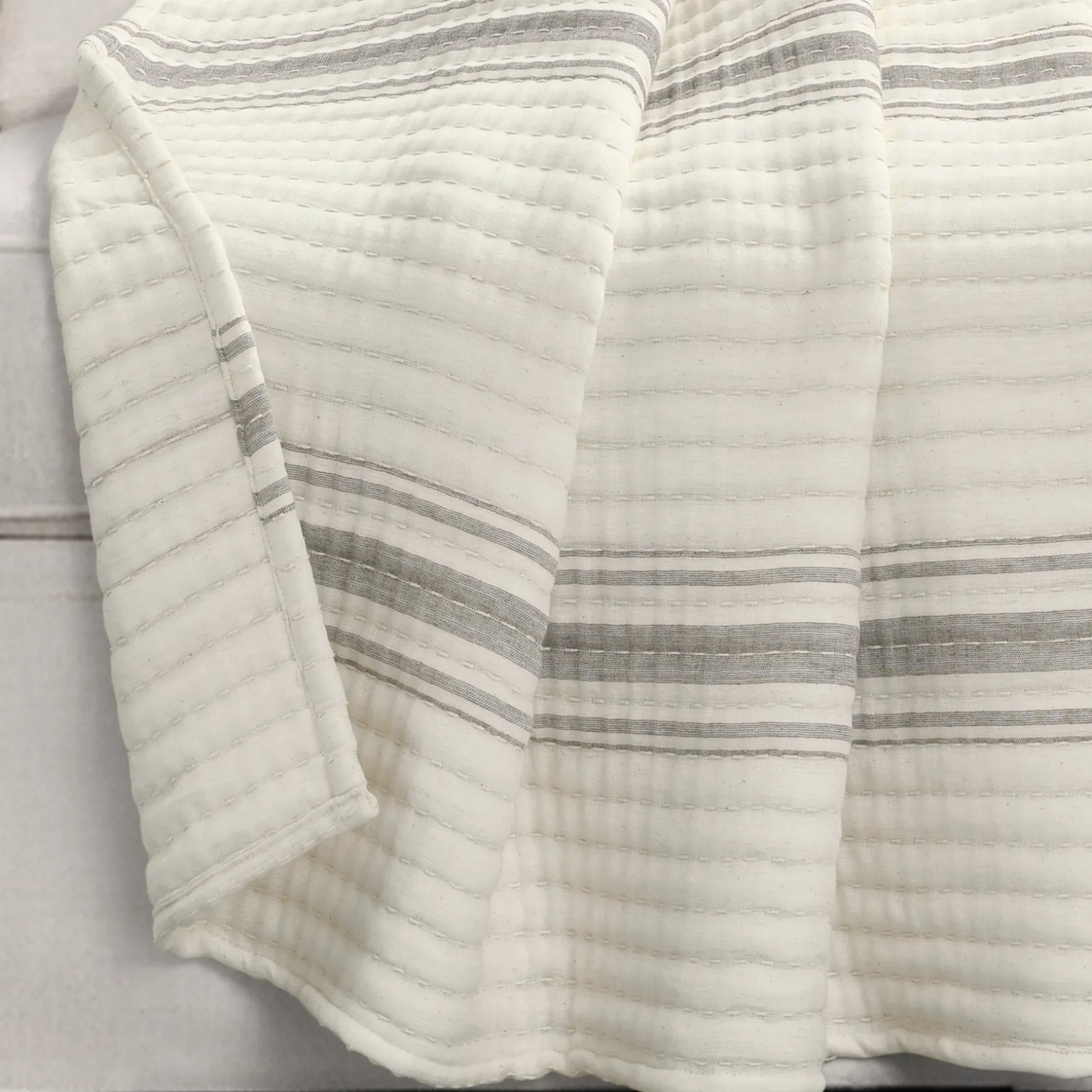 Farmhouse Stripe Kantha Pick Stitch Yarn Dyed Cotton Woven Throw