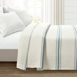 Farmhouse Stripe Kantha Pick Stitch Yarn Dyed Cotton Woven Blanket/Quilt/Coverlet
