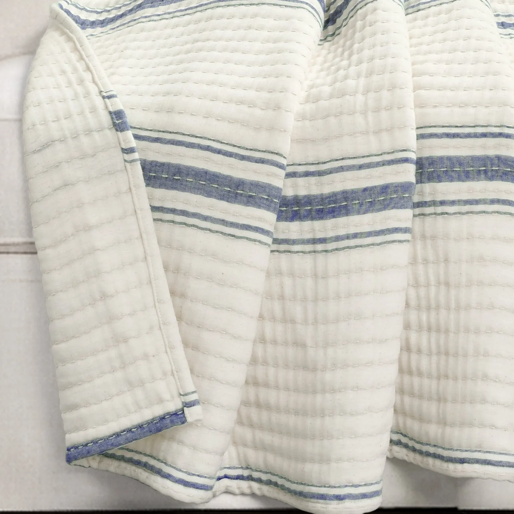 Farmhouse Stripe Kantha Pick Stitch Yarn Dyed Cotton Woven Throw