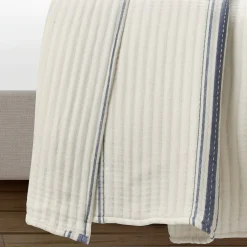 Farmhouse Stripe Kantha Pick Stitch Yarn Dyed Cotton Woven Blanket/Quilt/Coverlet