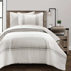 Farmhouse Stripe Reversible Cotton Quilt Set
