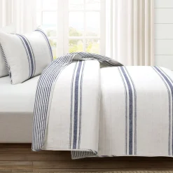 Farmhouse Stripe Reversible Cotton Quilt Set