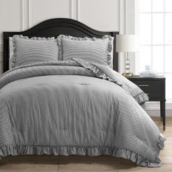 Farmhouse Stripe Reyna Ruffle Reversible Comforter 3 Piece Set