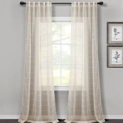 Farmhouse Textured Grommet Sheer Window Curtain Panel Set