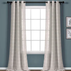 Farmhouse Textured Grommet Sheer Window Curtain Panel Set