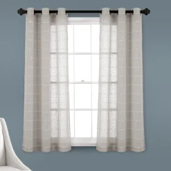 Farmhouse Textured Grommet Sheer Window Curtain Panel Set