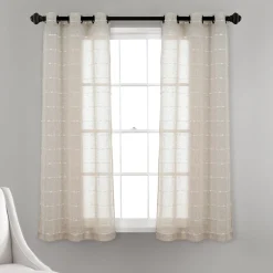 Farmhouse Textured Grommet Sheer Window Curtain Panel Set