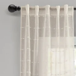 Farmhouse Textured Grommet Sheer Window Curtain Panel Set