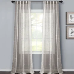 Farmhouse Textured Sheer Back Tab Rod Pocket Window Curtain Panel Set