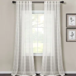 Farmhouse Textured Sheer Back Tab Rod Pocket Window Curtain Panel Set