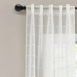 Farmhouse Textured Sheer Back Tab Rod Pocket Window Curtain Panel Set