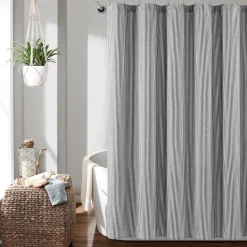Farmhouse Vintage Stripe Yarn Dyed Recycled Cotton Blend Shower Curtain