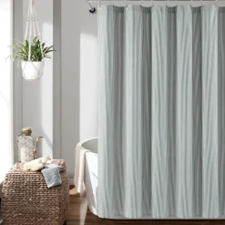 Farmhouse Vintage Stripe Yarn Dyed Recycled Cotton Blend Shower Curtain