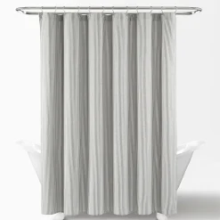 Farmhouse Vintage Stripe Yarn Dyed Recycled Cotton Blend Shower Curtain