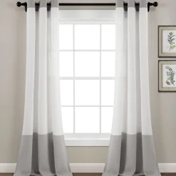 Faux Linen Grommet Color Block Window Curtain Panel