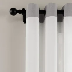Faux Linen Grommet Color Block Window Curtain Panel