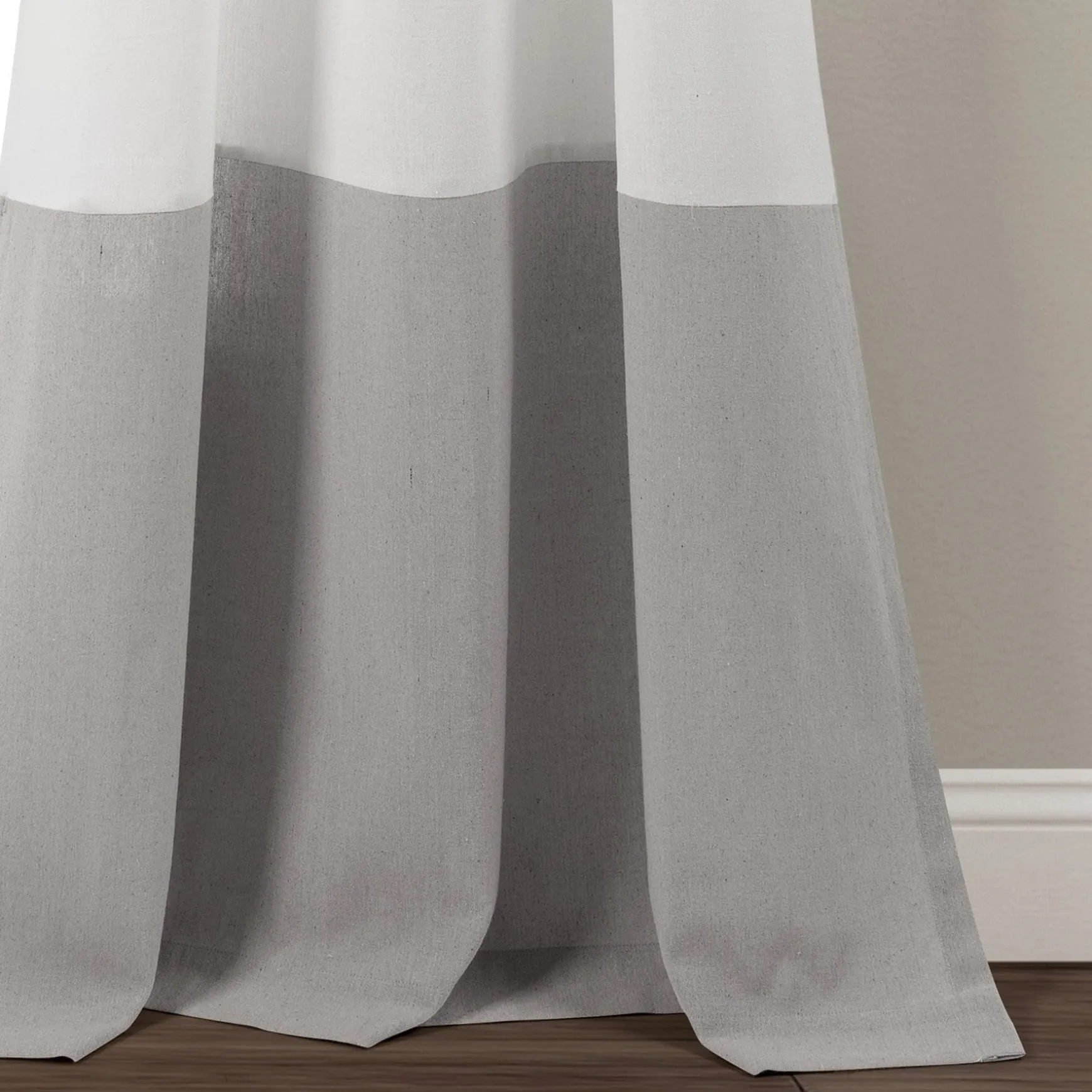 Faux Linen Grommet Color Block Window Curtain Panel