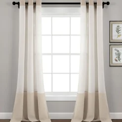 Faux Linen Grommet Color Block Window Curtain Panel