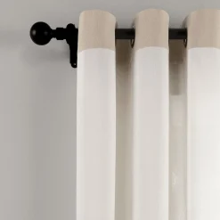 Faux Linen Grommet Color Block Window Curtain Panel