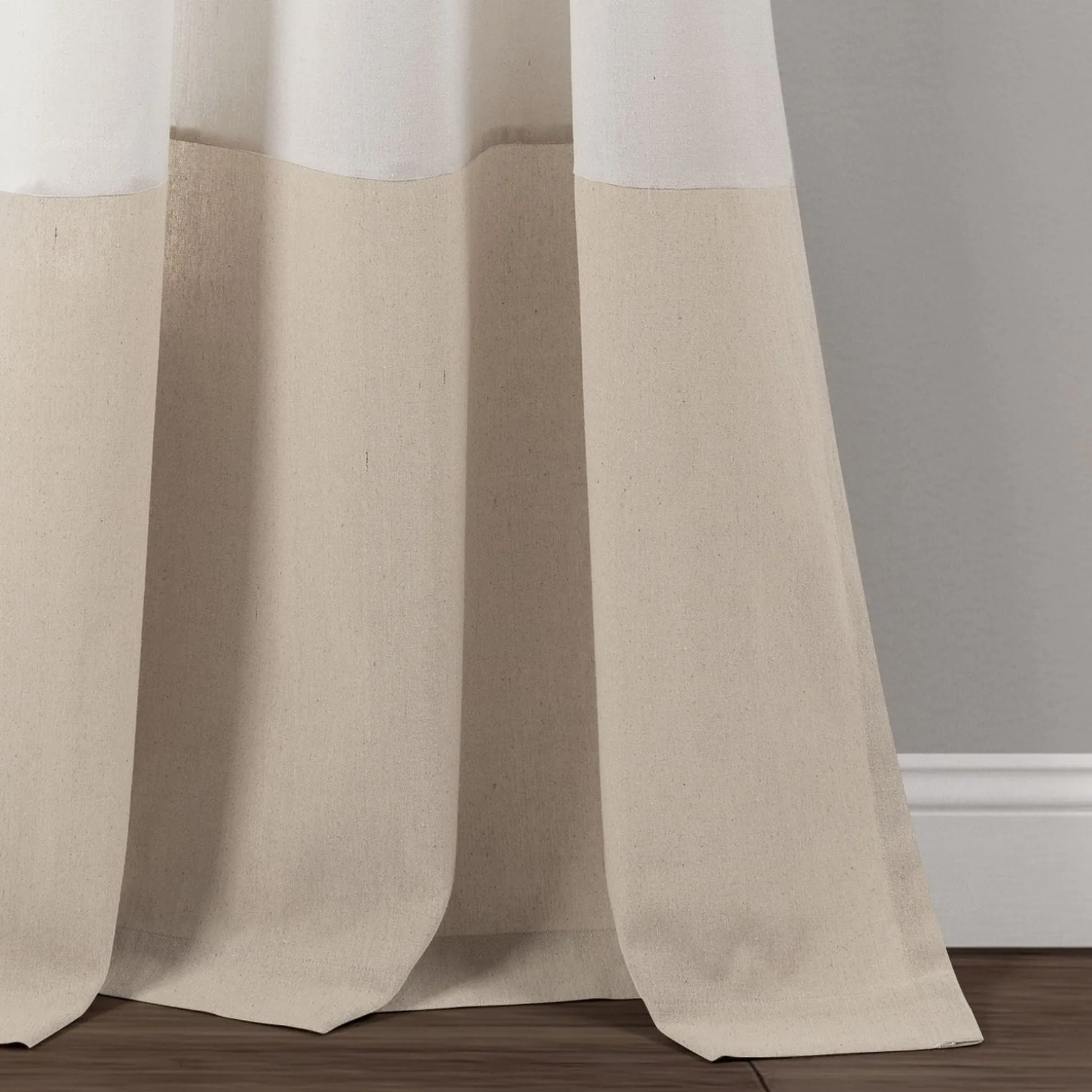 Faux Linen Grommet Color Block Window Curtain Panel