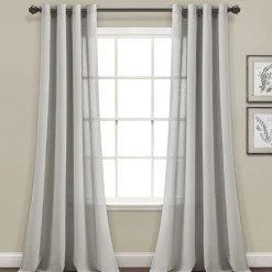 Faux Linen Grommet Window Curtain Panel Set
