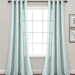 Faux Linen Grommet Window Curtain Panel Set