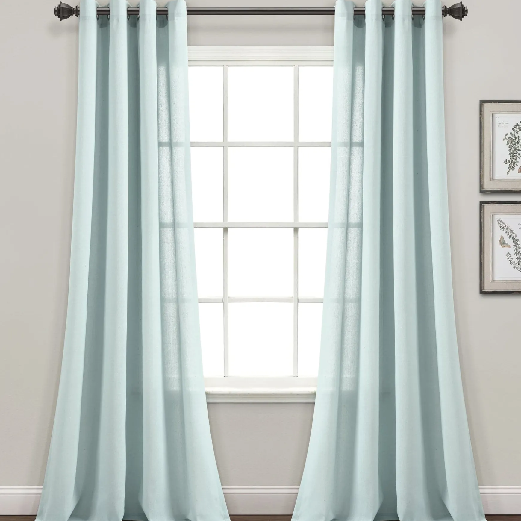 Faux Linen Grommet Window Curtain Panel Set