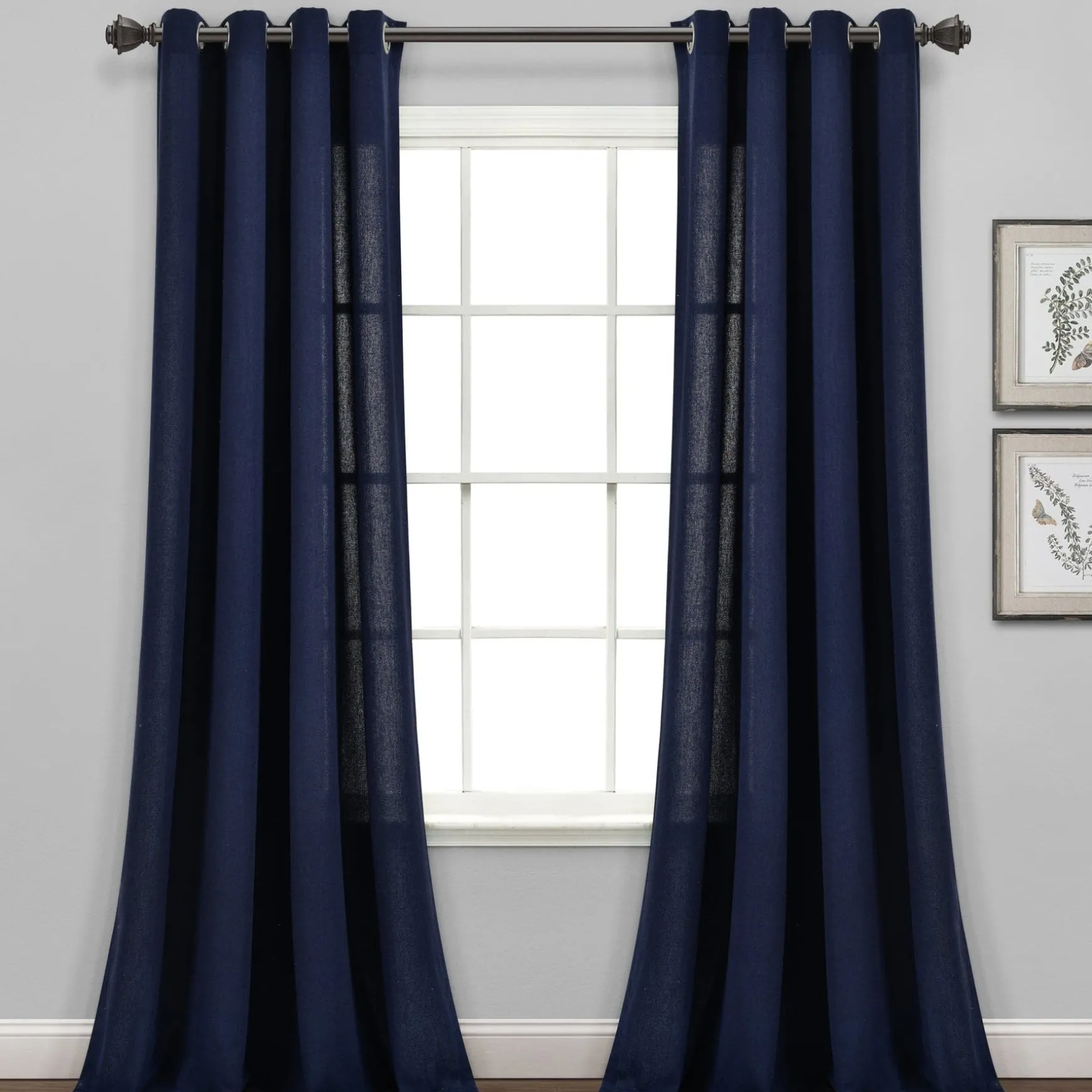 Faux Linen Grommet Window Curtain Panel Set