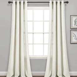 Faux Linen Grommet Window Curtain Panel Set