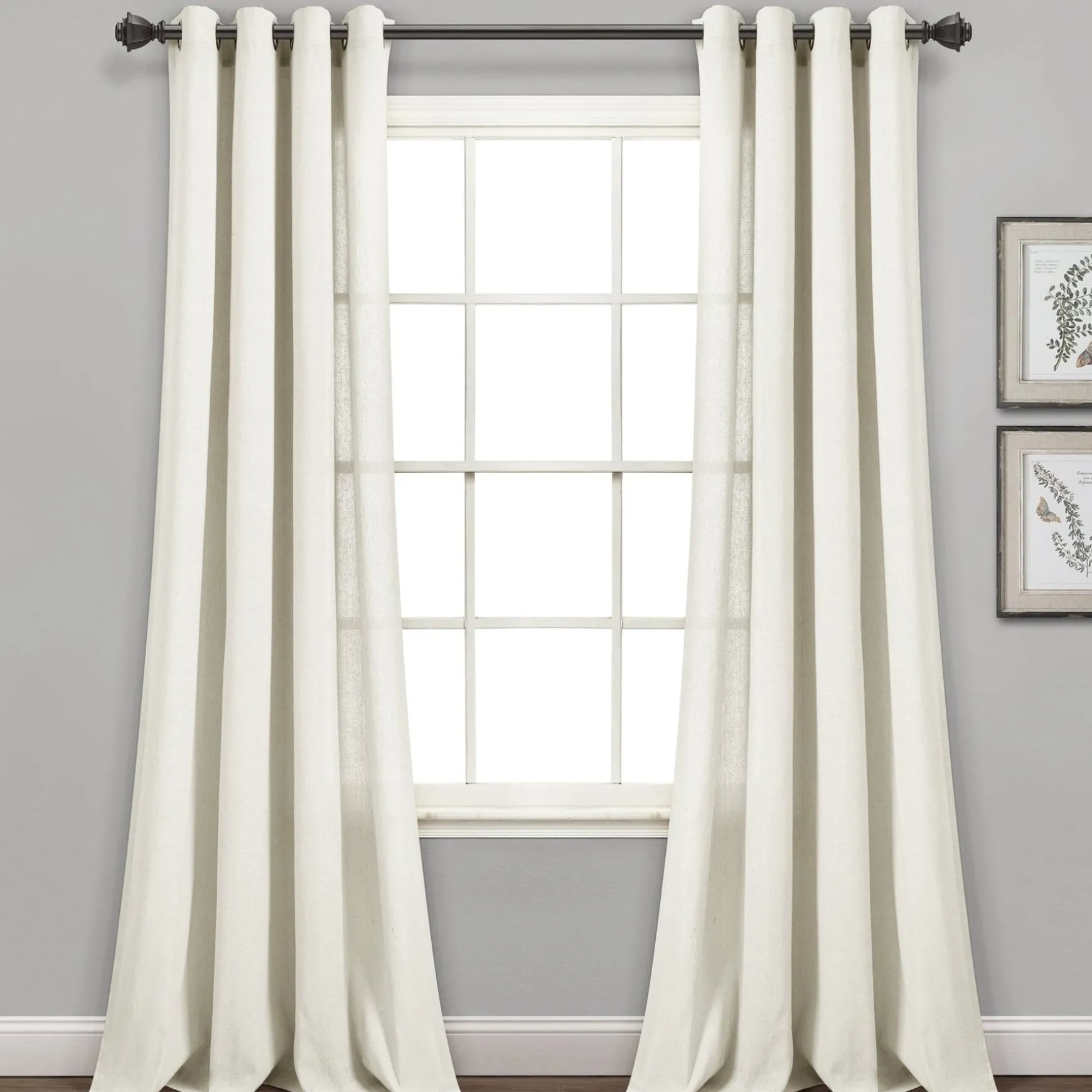 Faux Linen Grommet Window Curtain Panel Set