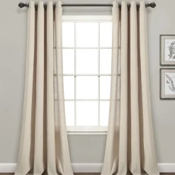 Faux Linen Grommet Window Curtain Panel Set