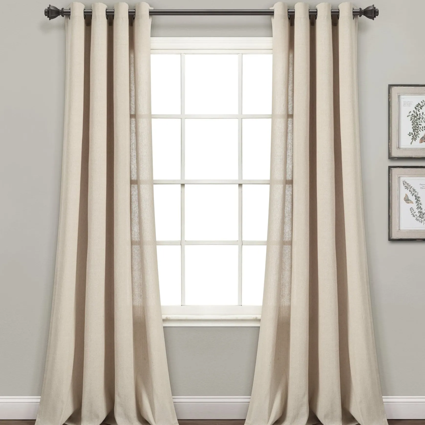Faux Linen Grommet Window Curtain Panel Set