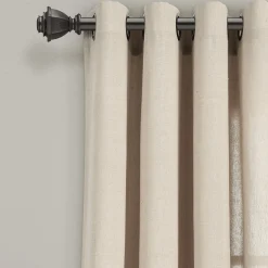 Faux Linen Grommet Window Curtain Panel Set