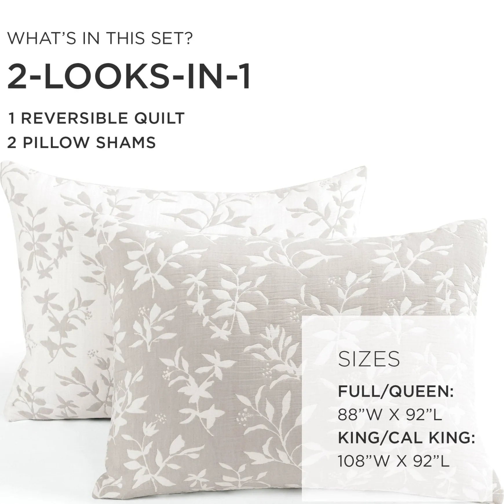 Floral Jacquard Reversible Soft Matelassé 3 Piece Quilt Set