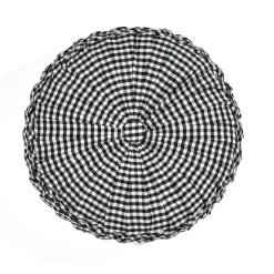 Gingham Check Yarn Dyed Pleated Decorative Pillow