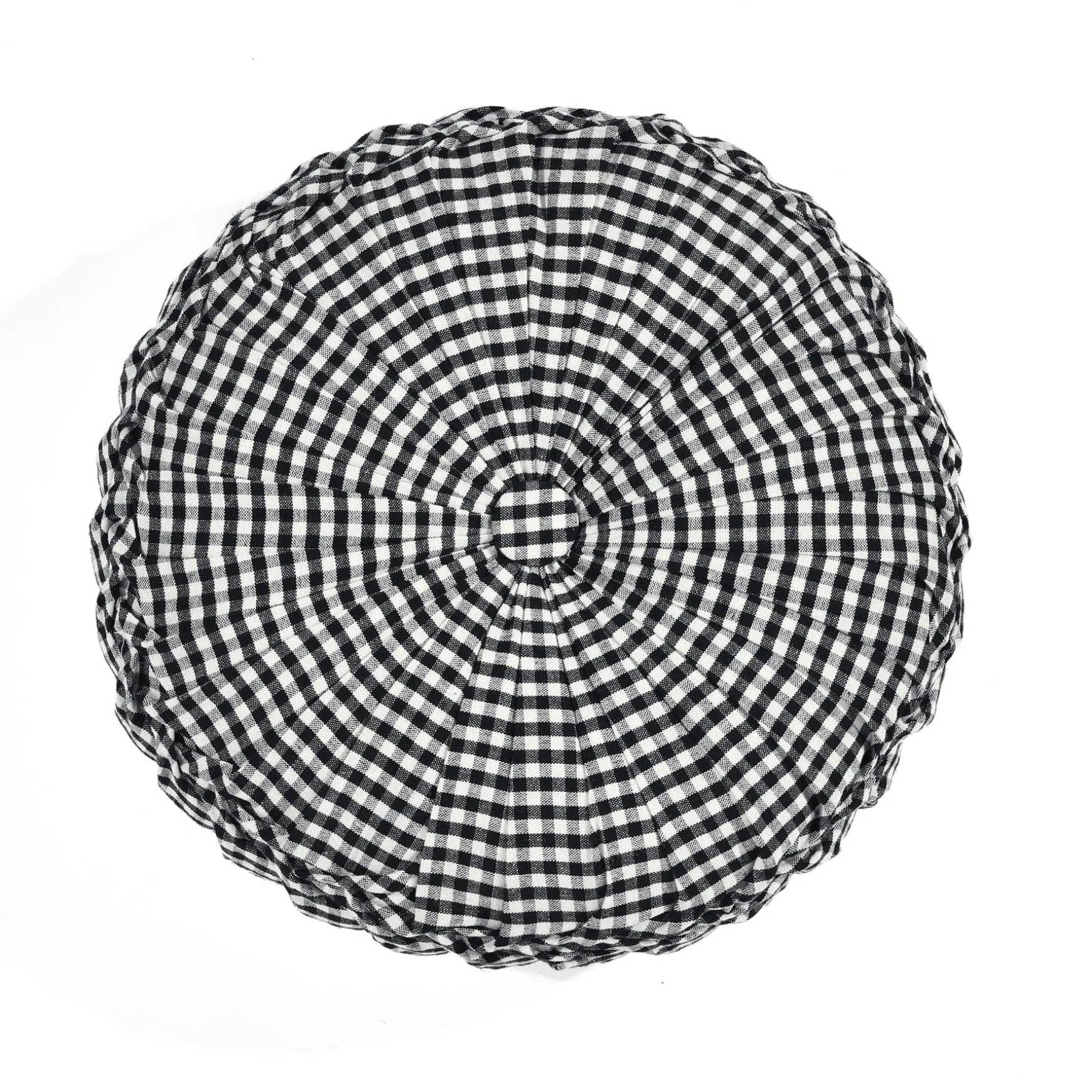 Gingham Check Yarn Dyed Pleated Decorative Pillow