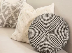 Gingham Check Yarn Dyed Pleated Decorative Pillow
