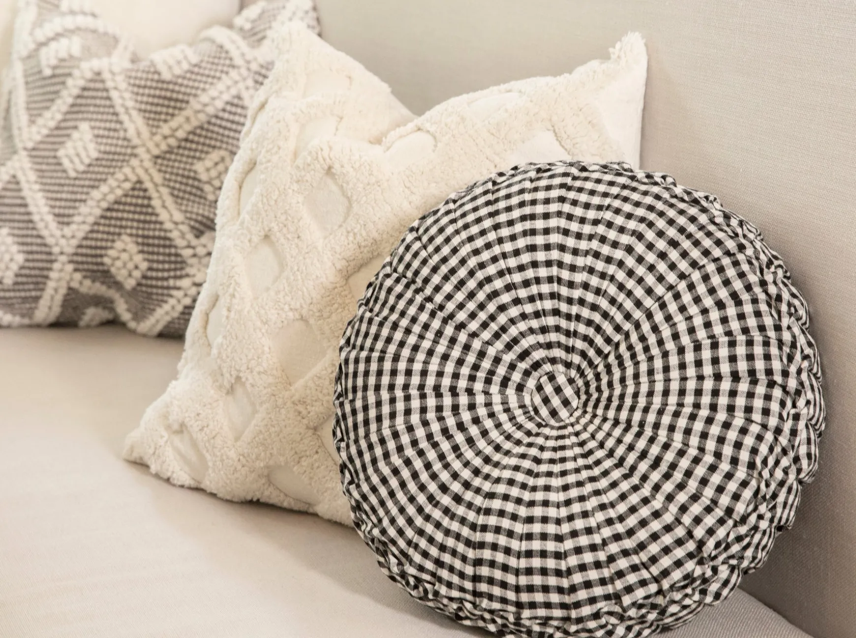 Gingham Check Yarn Dyed Pleated Decorative Pillow