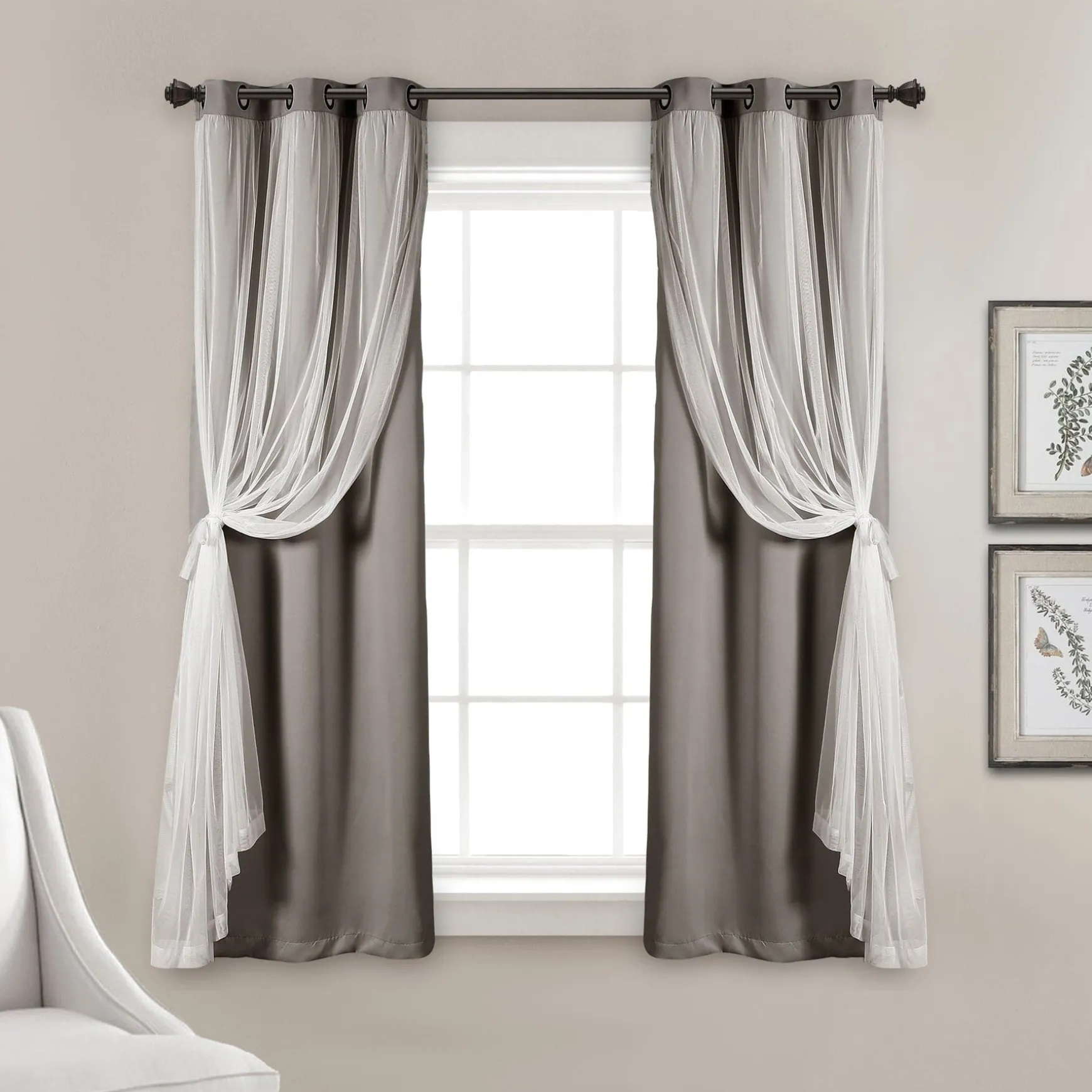 Grommet Sheer With Insulated Blackout Lining Curtain Panel Set