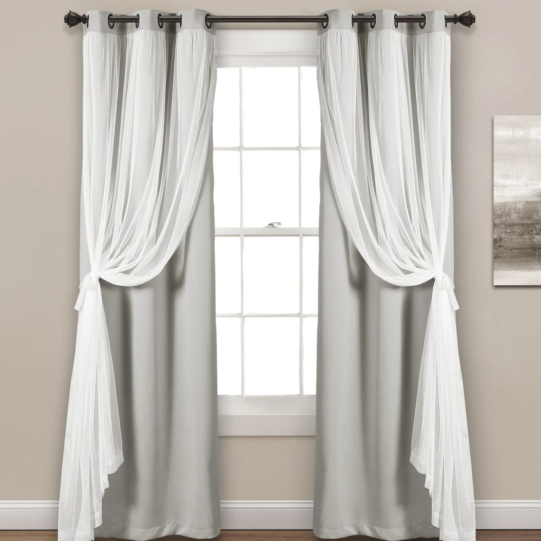 Grommet Sheer With Insulated Blackout Lining Curtain Panel Set