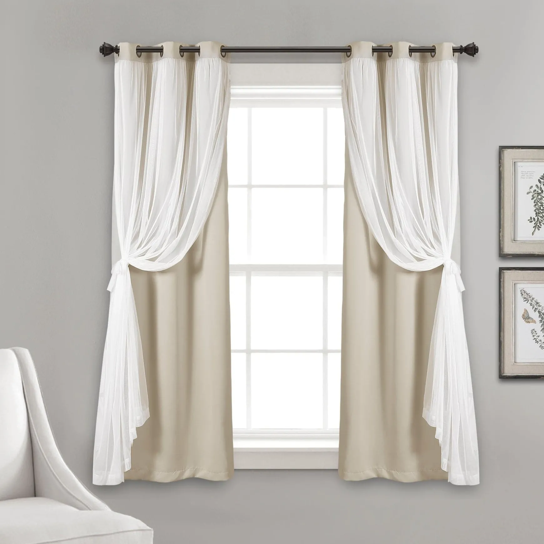 Grommet Sheer With Insulated Blackout Lining Curtain Panel Set