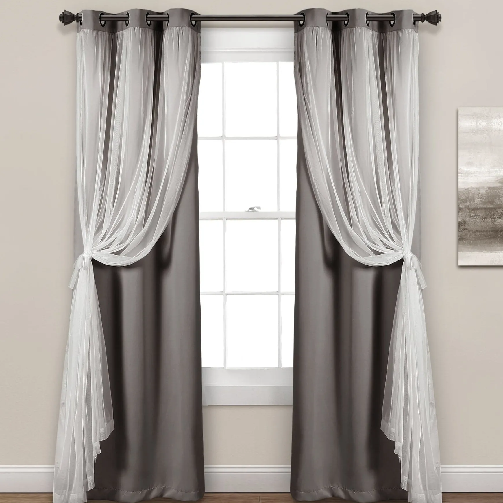 Grommet Sheer With Insulated Blackout Lining Curtain Panel Set