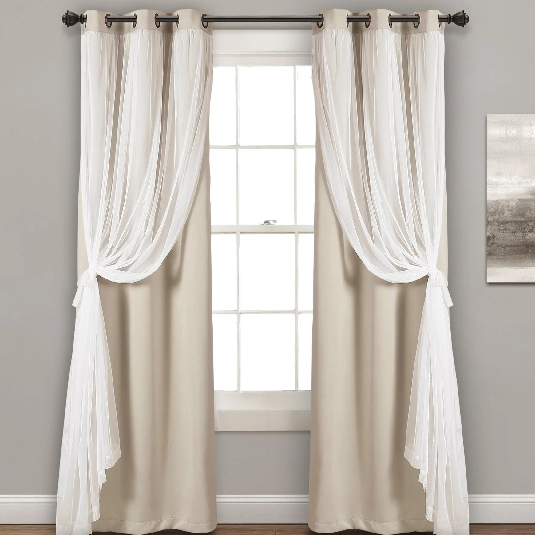 Grommet Sheer With Insulated Blackout Lining Curtain Panel Set