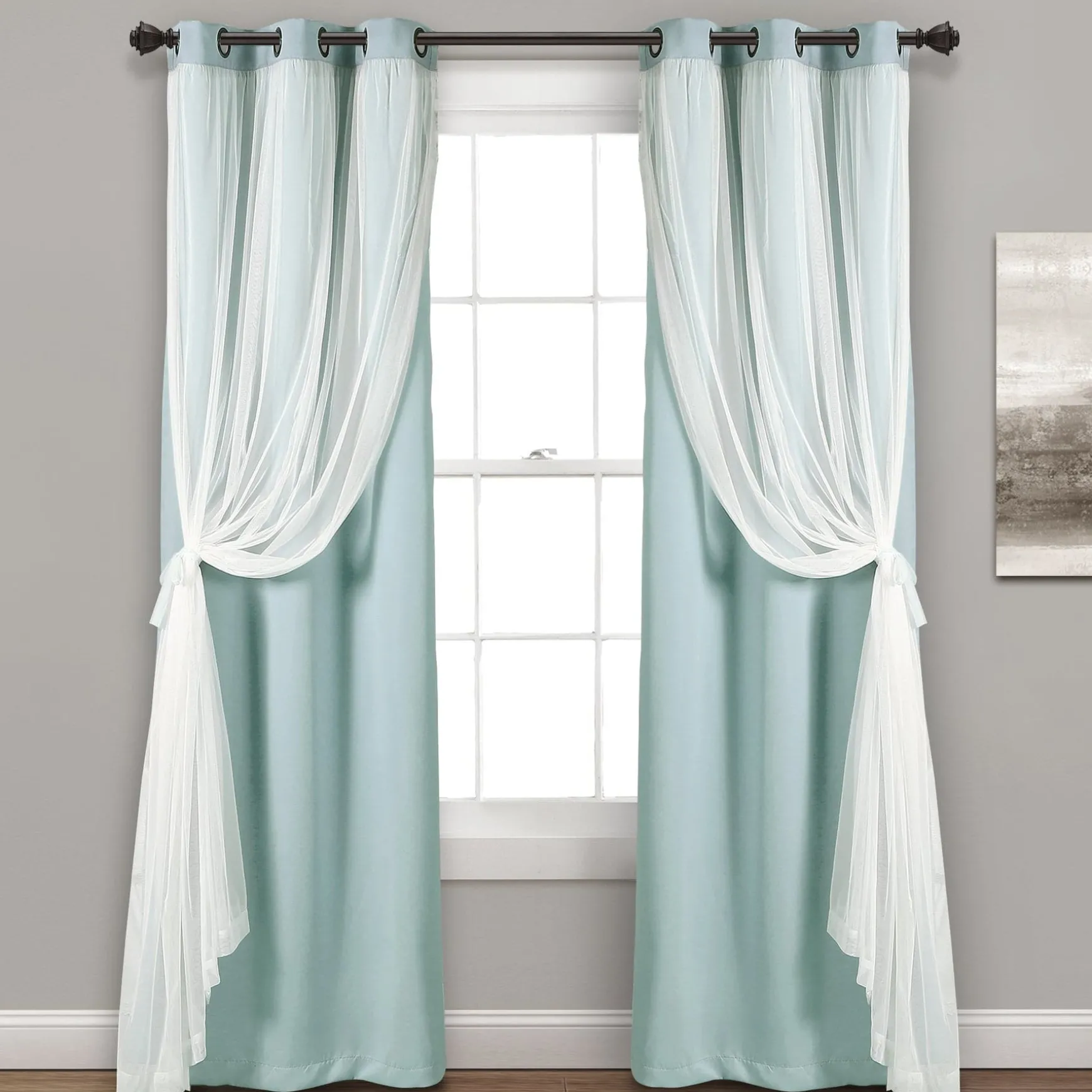 Grommet Sheer With Insulated Blackout Lining Curtain Panel Set