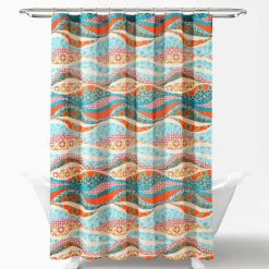 Hailey Watercolor Wave Cotton Shower Curtain