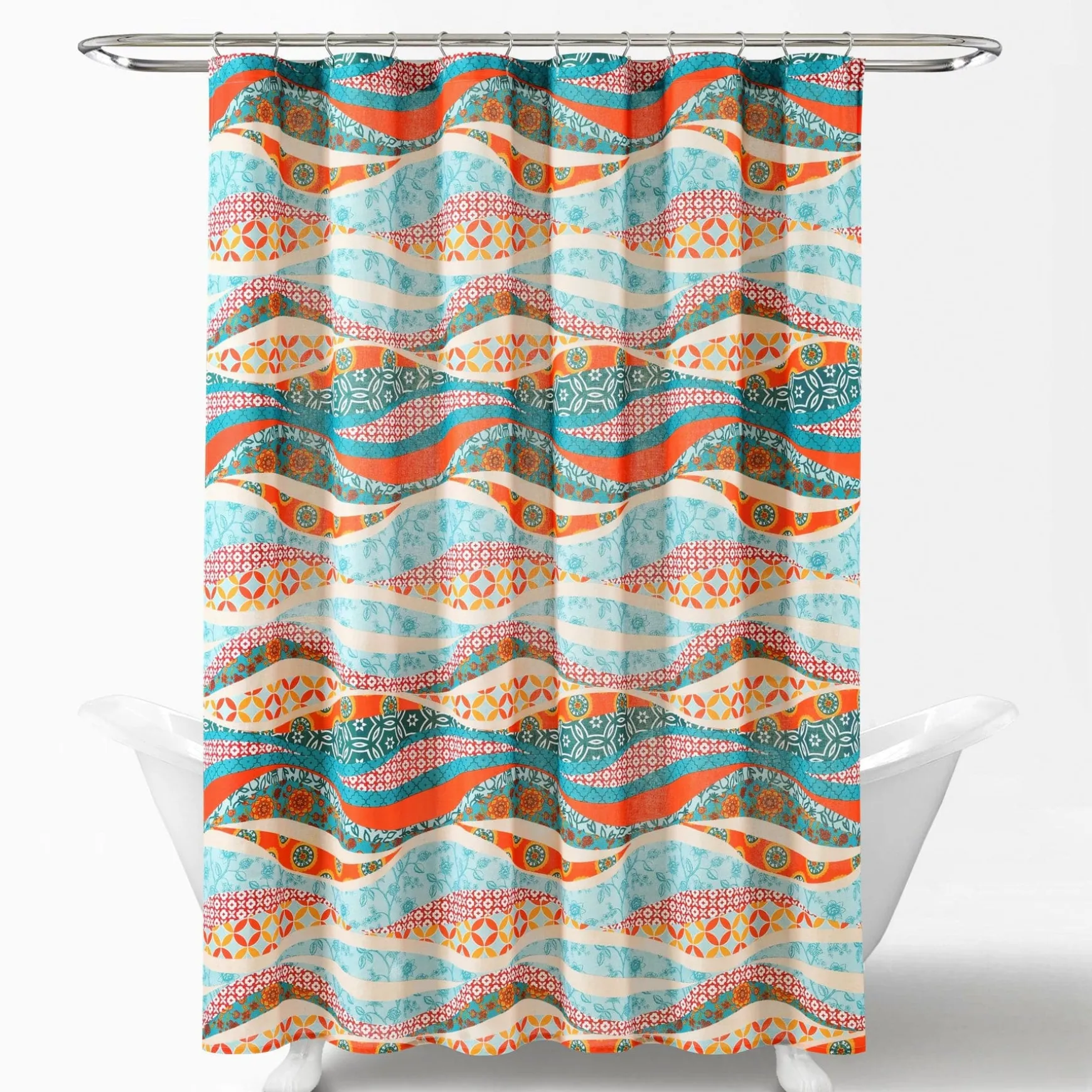 Hailey Watercolor Wave Cotton Shower Curtain