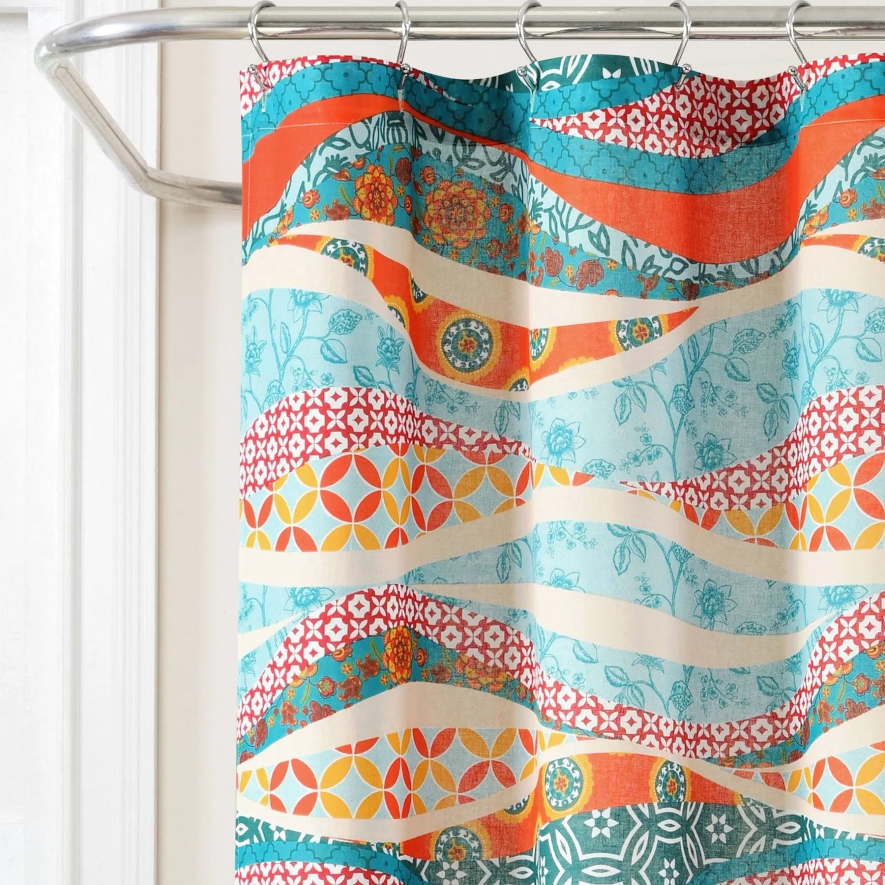 Hailey Watercolor Wave Cotton Shower Curtain