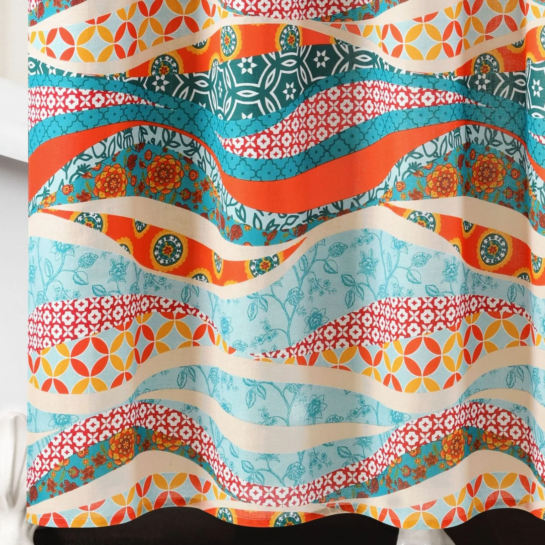 Hailey Watercolor Wave Cotton Shower Curtain